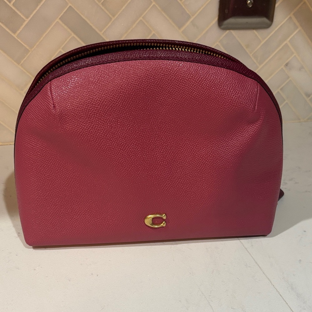 Coach Pink Cosmetic Pouch with Gold Accent